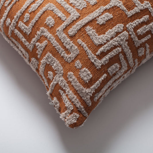 Gilda - Maze Patterned Linen Pillow 18x18 Inch - Orange (Cover Only)