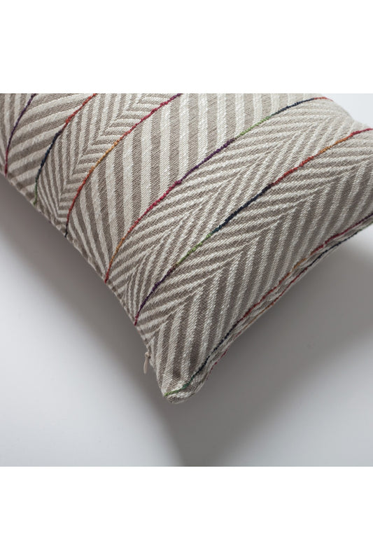 Sense - Linen Gradient Striped Herringbone Patterned Pillow 12x20 Inch - Beige (Cover Only)