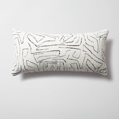 Amorf - Abstract Patterned 14x28 Inch Cushion - White and Black (Cover Only)