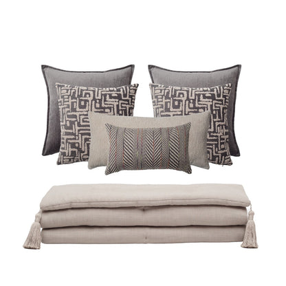 Loom Linen Tasseled Bed Runner + 6 Pillow Set - Anthracite (Cover Only)