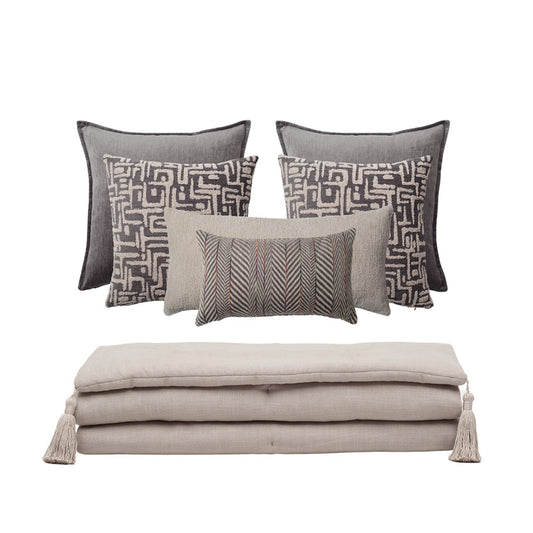 Loom Linen Tasseled Bed Runner + 6 Pillow Set - Anthracite (Cover Only)
