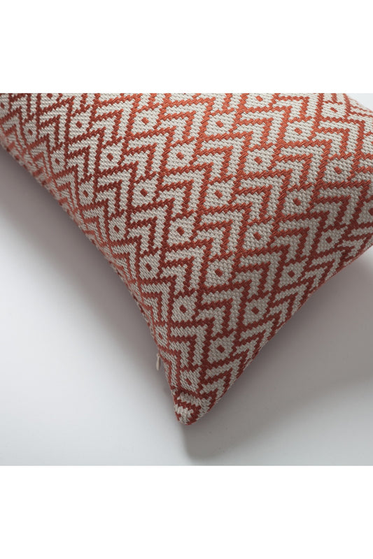 Gusto - Linen Modern Small Patterned Linen Pillow 12x20 Inch - Terracotta (Cover Only)