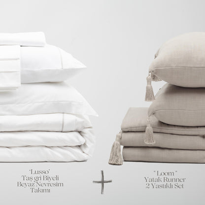 Lusso & Loom  Duvet Cover Set + Runner Set of 2 Padded - Stone