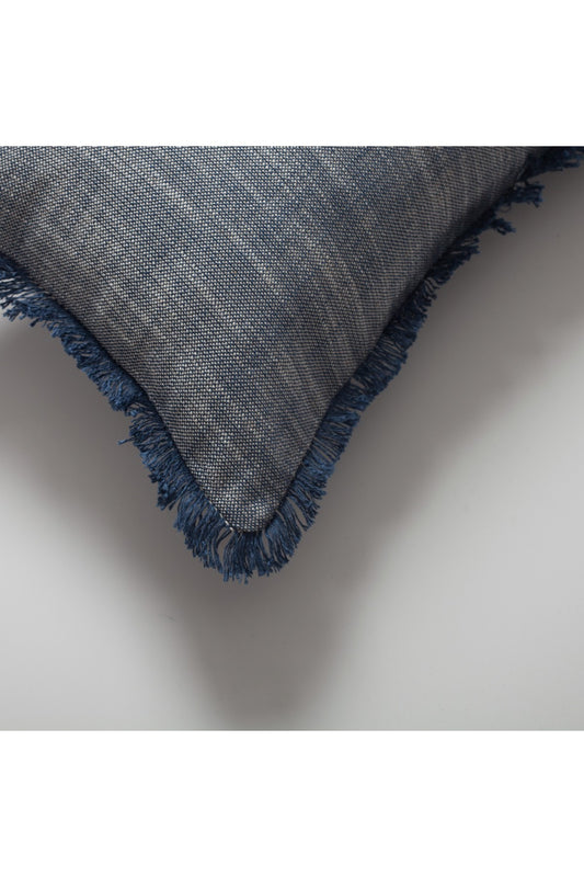 Soho - Linen Fringed Pillow 12x20 Inch - Blue (Cover Only)