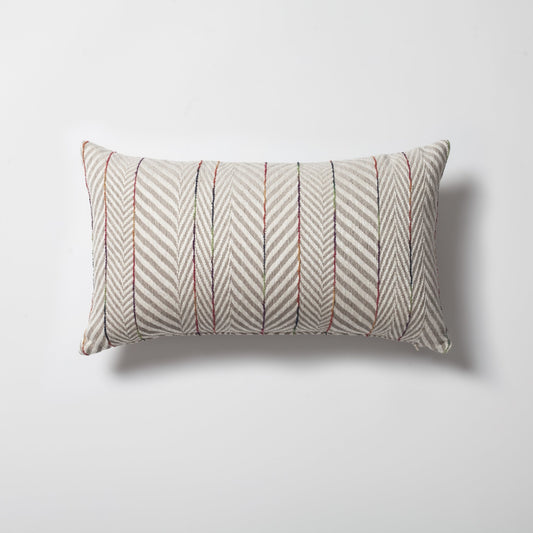 Sense - Linen Gradient Striped Herringbone Patterned Pillow 12x20 Inch - Beige (Cover Only)