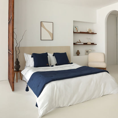 Lusso & Loom  Duvet Cover Set + Runner Set of 2 Padded - Navy Blue