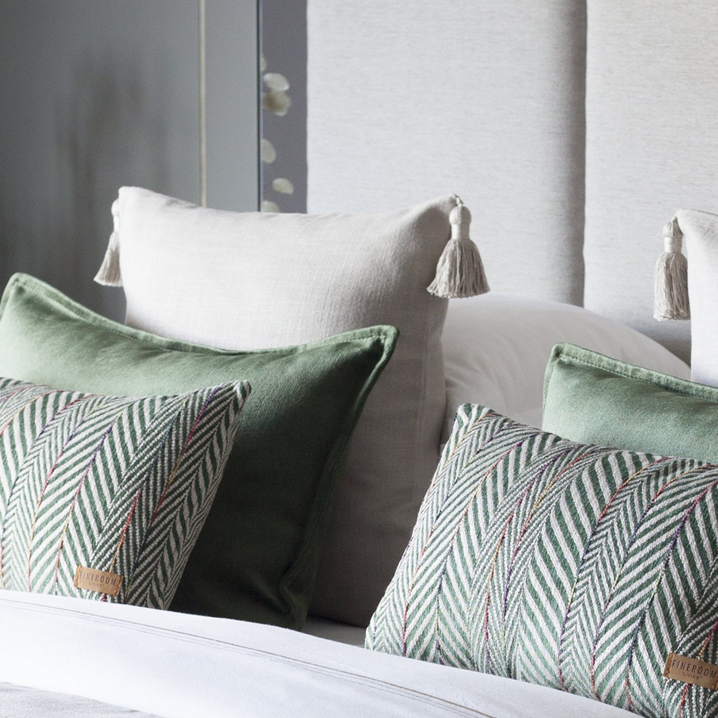 Loom Linen Tasseled Bed Runner + 6 Pillow Set Eliza Sense - Green (Cover Only)