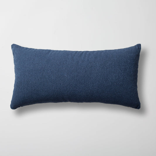 Julia - Plain Boucle Woven Lumbar Pillow 14x28 Inch - Blue (Cover Only)
