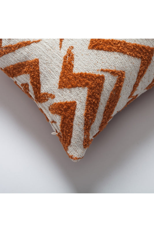 Havana - Zigzag Patterned Linen Pillow 18x18 Inch - Orange & White (Cover Only)