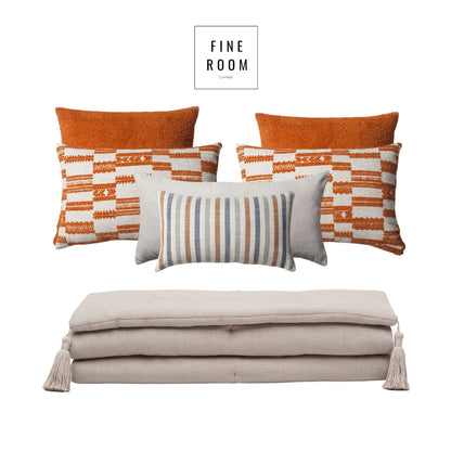 Loom Linen Tasseled Bed Runner + 6 Pillow Set Surya Capri - Orange (Cover Only)