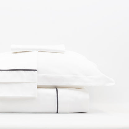 Lusso' 100% Cotton Double Anthracite Piped White Duvet Cover Set