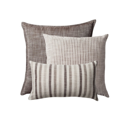 StripeOnStripe  - Decorative Pillow - Set of 3 - Brown & Linen