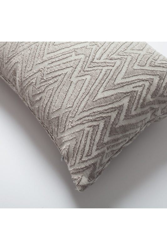 Viva - Grey Embroidered Effect Zigzag Patterned Pillow 18x18 Inch - Grey (Cover Only)