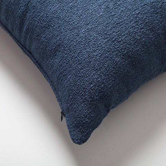 Julia - Plain Boucle Woven Lumbar Pillow 14x28 Inch - Blue (Cover Only)