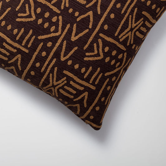 Icon - African Patterned 18x18 Inch Linen Pillow - Brown (Cover Only)