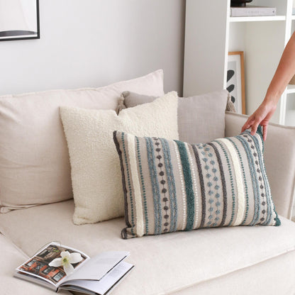 Nomad - Multicolored Striped Linen Decorative Pillow 16x24 Inch - Blue (Cover Only)
