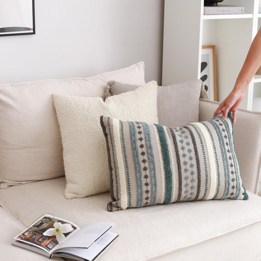 Nomad - Multicolored Striped Linen Decorative Pillow 16x24 Inch - Blue (Cover Only)