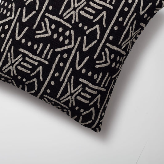 Icon - African Patterned 18x18 Inch Linen Pillow - Black (Cover Only)