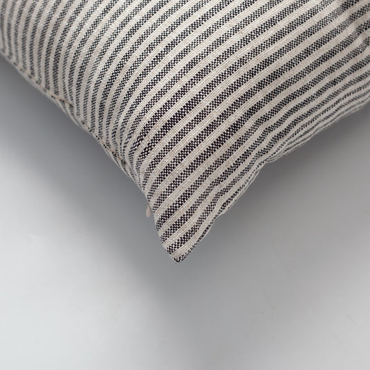 Zuma  - Linen Striped 100% Natural Throw Pillow 45x45 - Black
