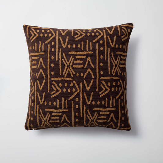 Icon - African Patterned 18x18 Inch Linen Pillow - Brown (Cover Only)