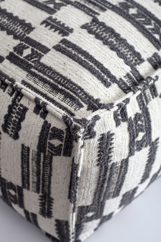 Surya - Ethnic Motif Patterned Pouf - Anthracite (Cover Only)