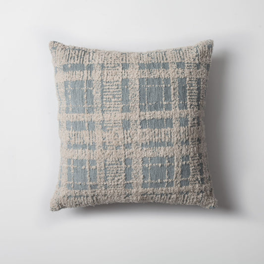 Teddy - Blue Beige Viscose Checkered Furry Pillow 18x18 Inch - Blue (Cover Only)