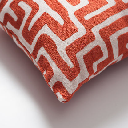 Tile - Maze Patterned 18x18 Inch Pillow - Orange White Pillow (Cover Only)