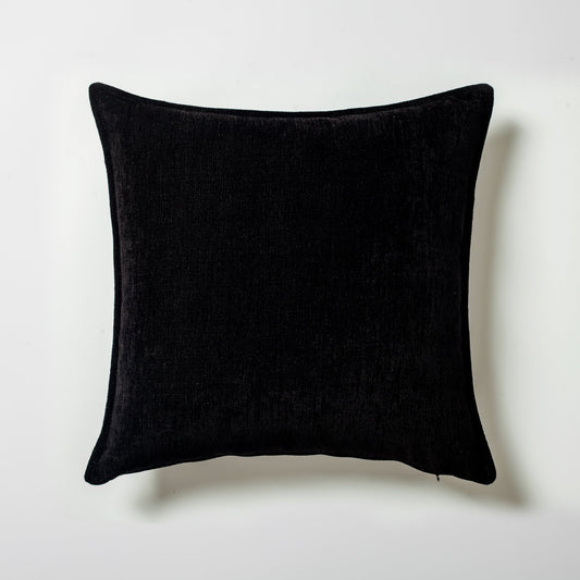 Alina - Black Velvet Textured Chenille Cushion 20x20 Inch - Black (Cover Only)