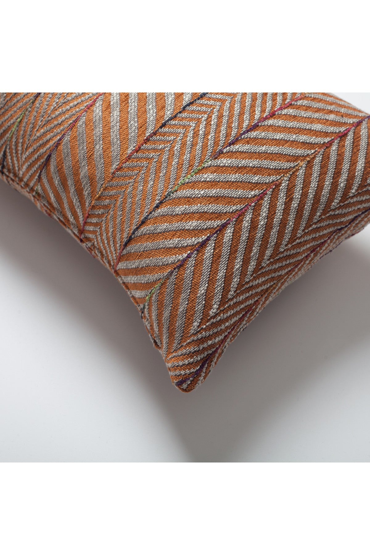 Sense - Linen Gradient Striped Herringbone Patterned Pillow 12x20 Inch - Orange (Cover Only)