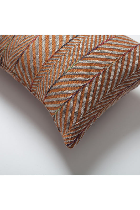 Sense - Linen Gradient Striped Herringbone Patterned Pillow 12x20 Inch - Orange (Cover Only)