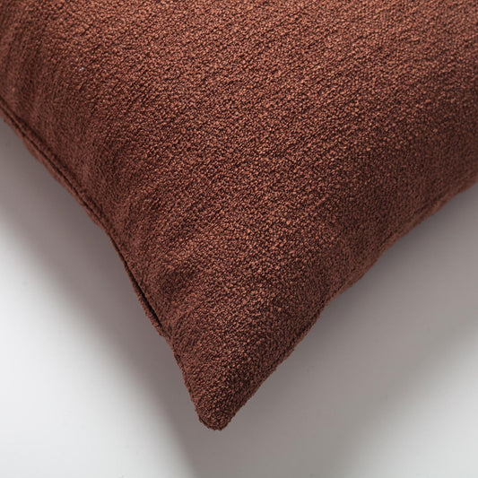Julia - Plain Boucle Woven Lumbar Pillow 14x28 Inch - Brown (Cover Only)