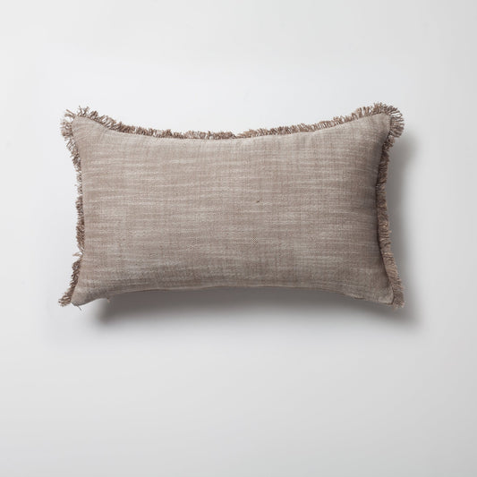 Soho - Linen Fringed Pillow 12x20 Inch - Light Brown (Cover Only)