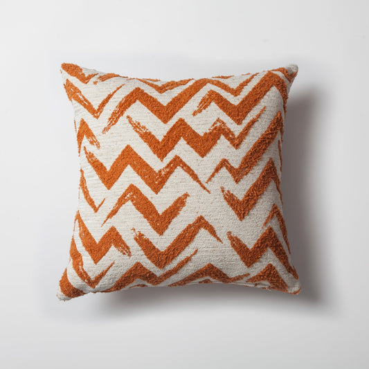 Havana - Zigzag Patterned Linen Pillow 18x18 Inch - Orange & White (Cover Only)