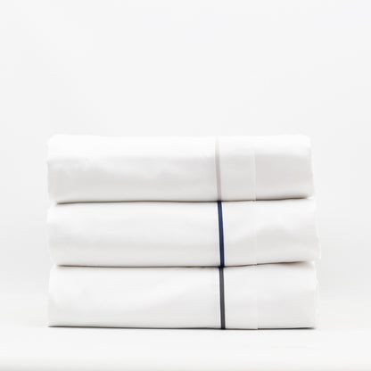 Lusso' 100% Cotton Double Anthracite Piped White Duvet Cover Set