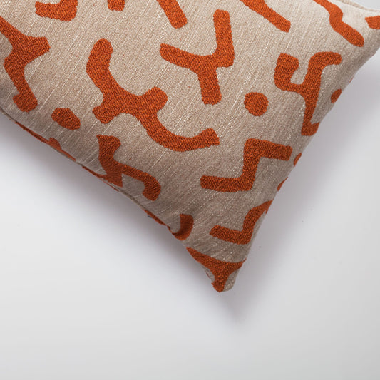 Nandos - Maze Patterned 14x28 Inch Pillow - Orange (Cover Only)