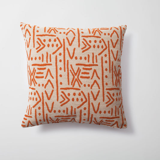 Icon - African Patterned 18x18 Inch Linen Pillow - Orange (Cover Only)