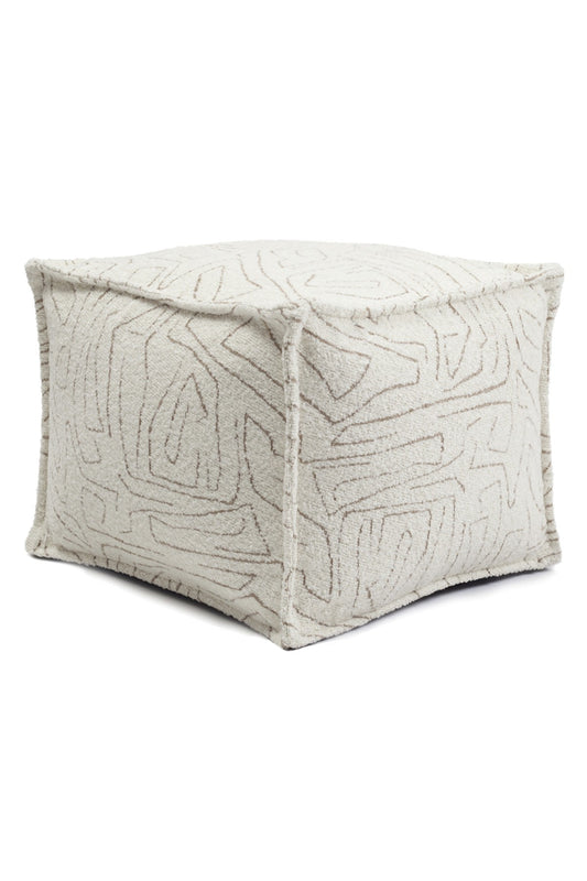 Amorf - Abstract Patterned Pouf - White & Beige (Cover Only)