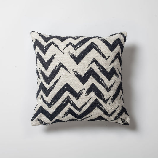 Havana - Zigzag Patterned Linen Pillow 18x18 Inch - Black & White (Cover Only)