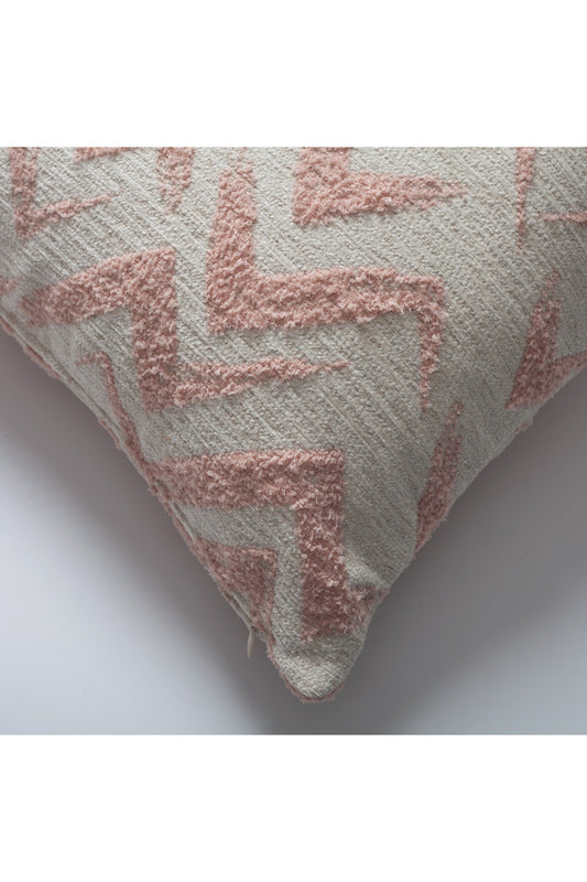 Havana - Zigzag Patterned Linen Pillow 18x18 Inch - Pink & White (Cover Only)