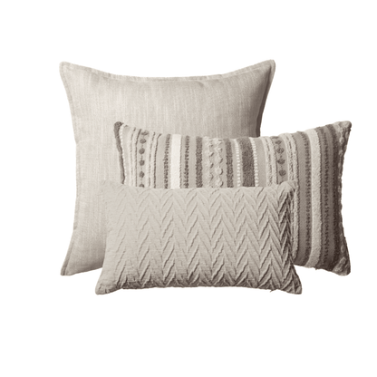 Porto & Nomad & Cello  - Decorative Pillow - Set of 3 - Beige & Linen & White