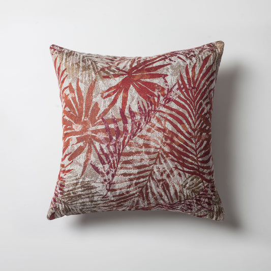 Rio - Flower Leaf Patterned Weave Pillow 18x18 Inch - Red (Cover Only)