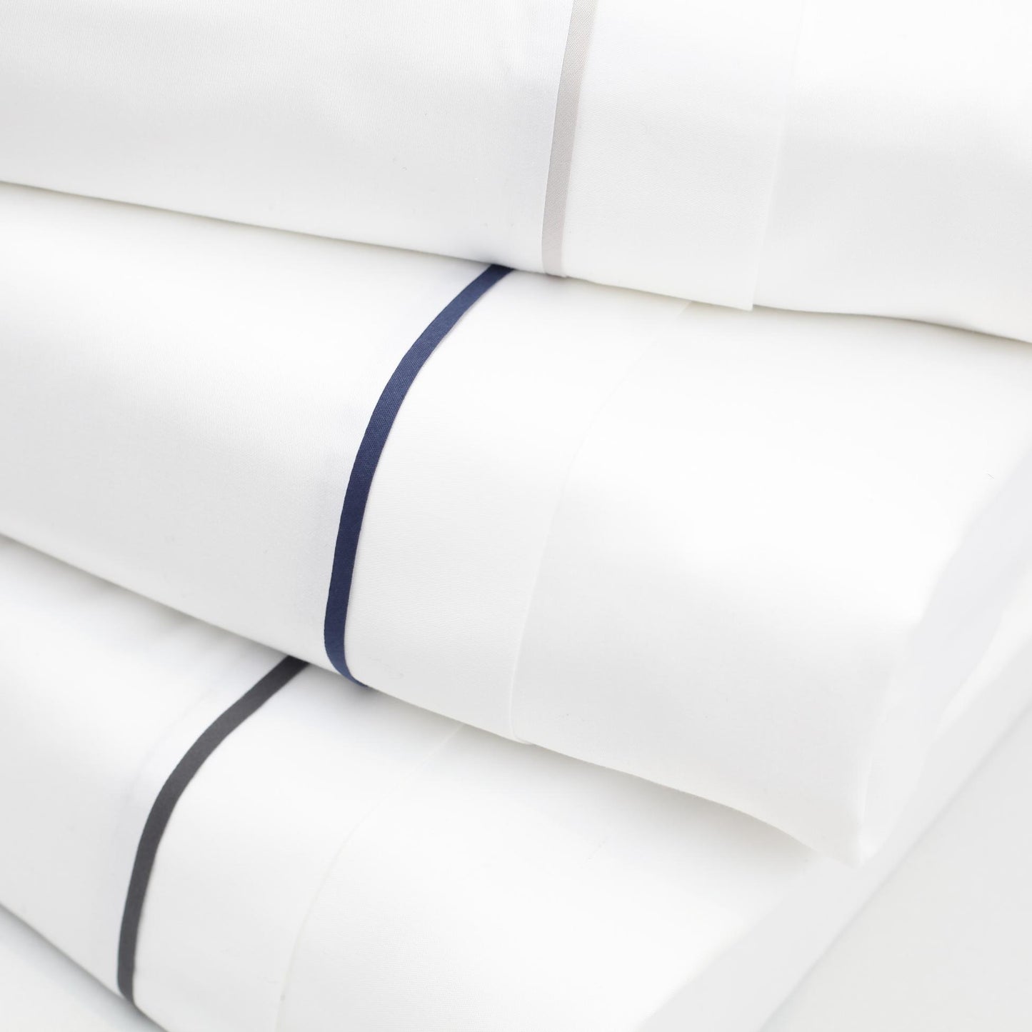 Lusso' 100% Cotton Double Stone Grey Petied White Duvet Cover Set