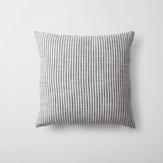 Zuma  - Linen Striped 100% Natural Throw Pillow 45x45 - Navy Blue
