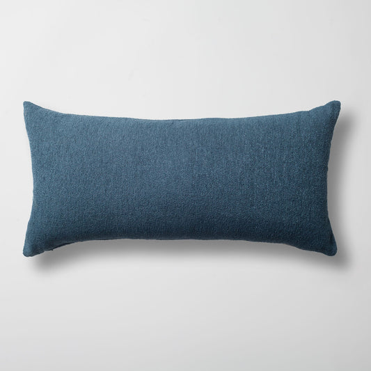 Julia - Plain Boucle Woven Lumbar Pillow 14x28 Inch - Aegan Blue (Cover Only)