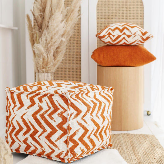 Havana Puf - Zigzag Patterned Pouf - Orange (Cover Only)