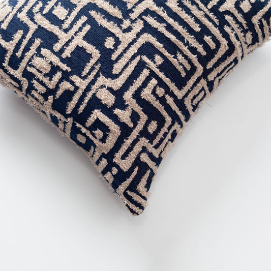 Gilda - Maze Patterned Linen Pillow 18x18 Inch - Navy Blue (Cover Only)