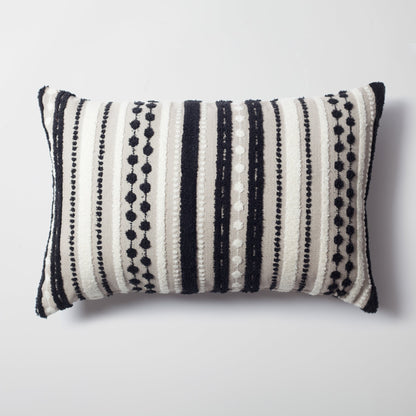 Nomad - Multicolored Striped Linen Decorative Pillow 16x24 Inch - Black & White (Cover Only)