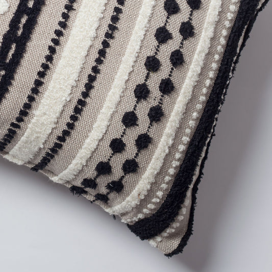 Nomad - Multicolored Striped Linen Decorative Pillow 14x28 Inch - Black & White (Cover Only)