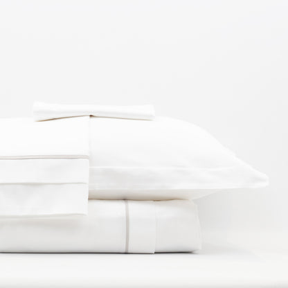 Lusso' 100% Cotton Double Stone Grey Petied White Duvet Cover Set