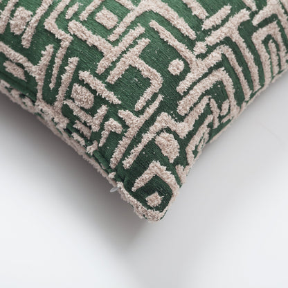 Gilda - Maze Patterned Linen Pillow 18x18 Inch - Green (Cover Only)